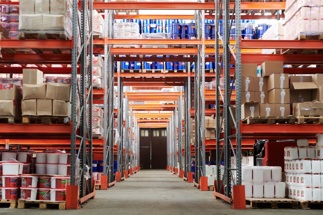 Warehouse shelves and logistics space